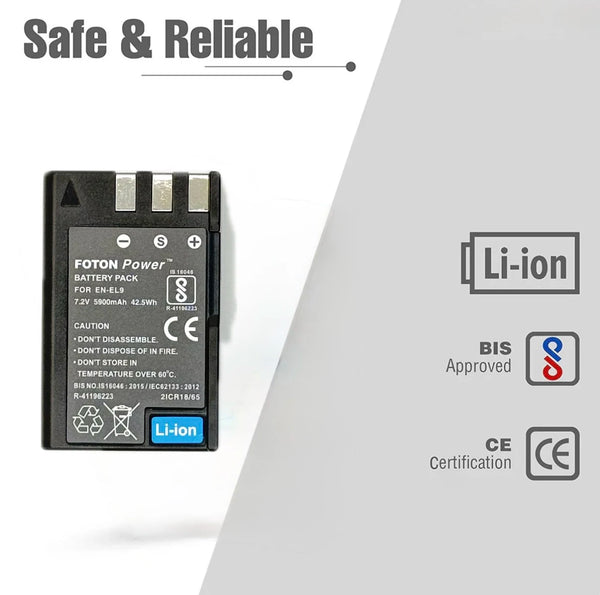 EN-EL9 Rechargeable Battery – Compatible with Nikon D40, D40X, D50, D60, D3000, D5000 DSLR Cameras