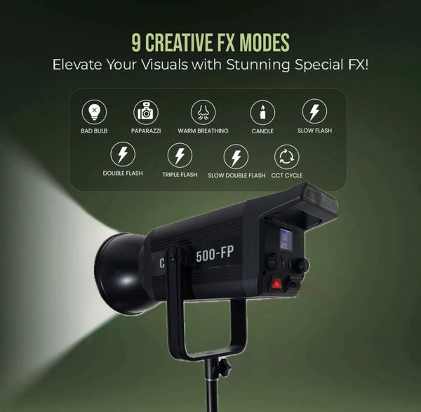 Foton Power 500FP COB Light – 500W High Brightness | CRI 95+, Remote Control, 360° Rotation & 9 FX Modes | 2800K–6800K Temp Control