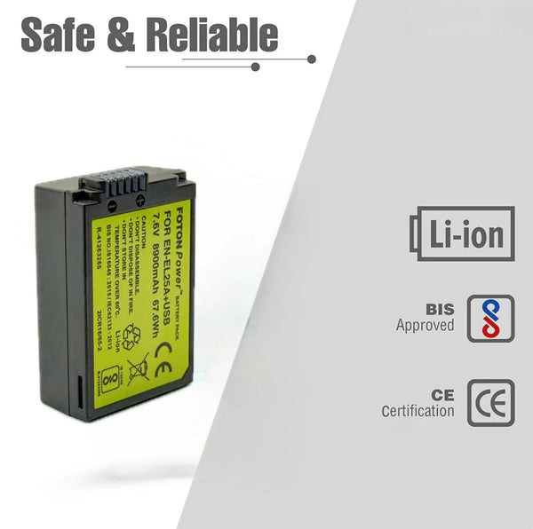 Foton Power EN-EL25 USB Rechargeable Battery – Compatible with Nikon Z50, Z50 II, Z30 & Z fc | USB Type-C Fast Charging