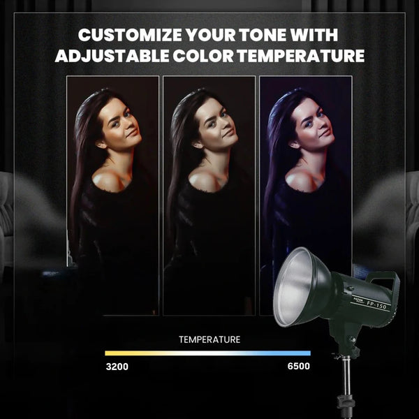 150FP COB Light – 150W | 3200K–6500K Color, CRI 95+, Bowens Mount, 180° Rotatable, Advanced Coolin
