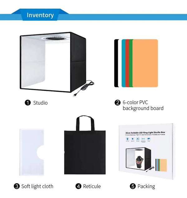 Foton Power LED Tent House Mini Studio – 40x40cm Foldable Light Box | 3200K–6500K Color Temp, 12 Color Backgrounds, Diffuser