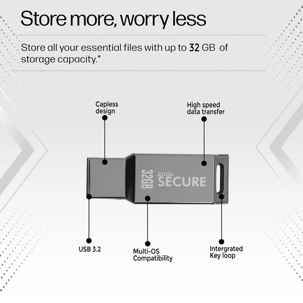 Digi Secure USB 3.2 Flash Drive 32GB – Up to 200MBps High-Speed Pen Drive