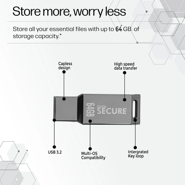 Digi Secure USB 3.2 Flash Drive 64GB – Up to 200MBps High-Speed Pen Drive